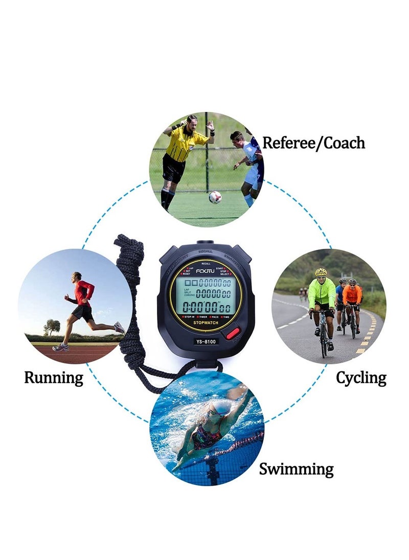 Generic - Digital Sports Stopwatch Timer, Multi-laps/Splits Memory Stopwatch Calendar Alarm, Pace Mode with 3-Row Extra Large Screen Water Resistant Includes Battery, Lanyard for Soccer Referee Coaches - Image 1