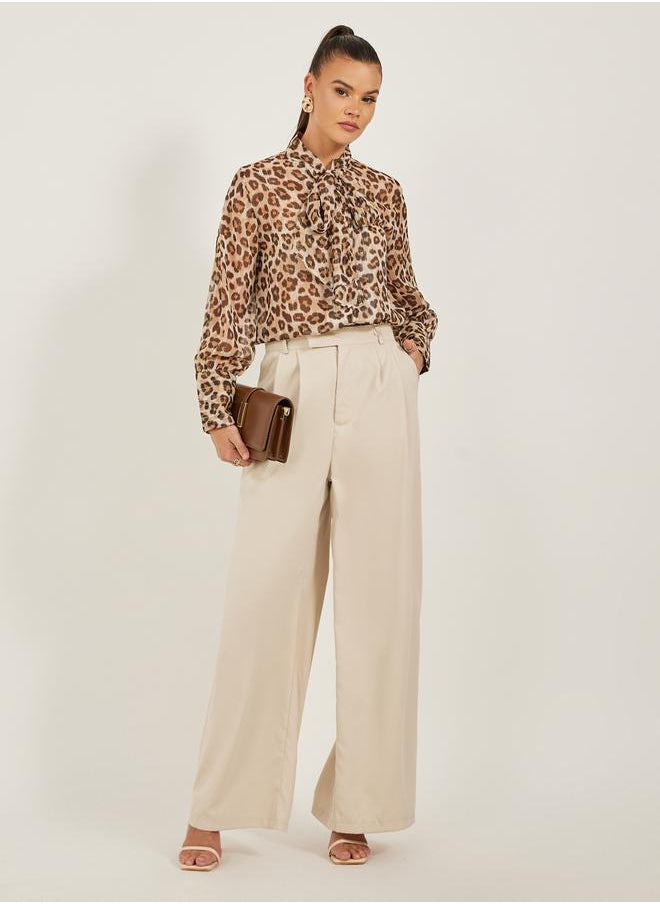 Styli - Animal Printed Long Sleeves Button Front Blouse - Image 1