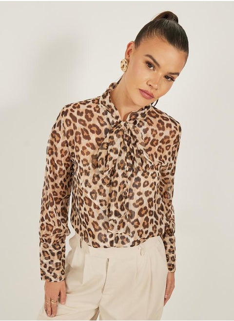 Animal Printed Long Sleeves Button Front Blouse