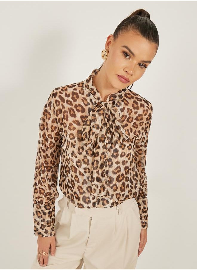 Styli - Animal Printed Long Sleeves Button Front Blouse - Image 1