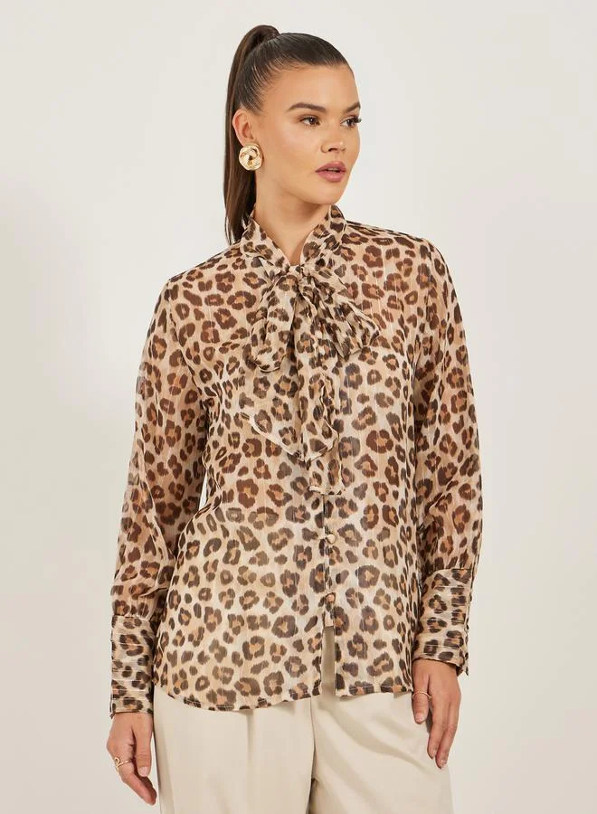 Styli Animal Printed Long Sleeves Button Front Blouse