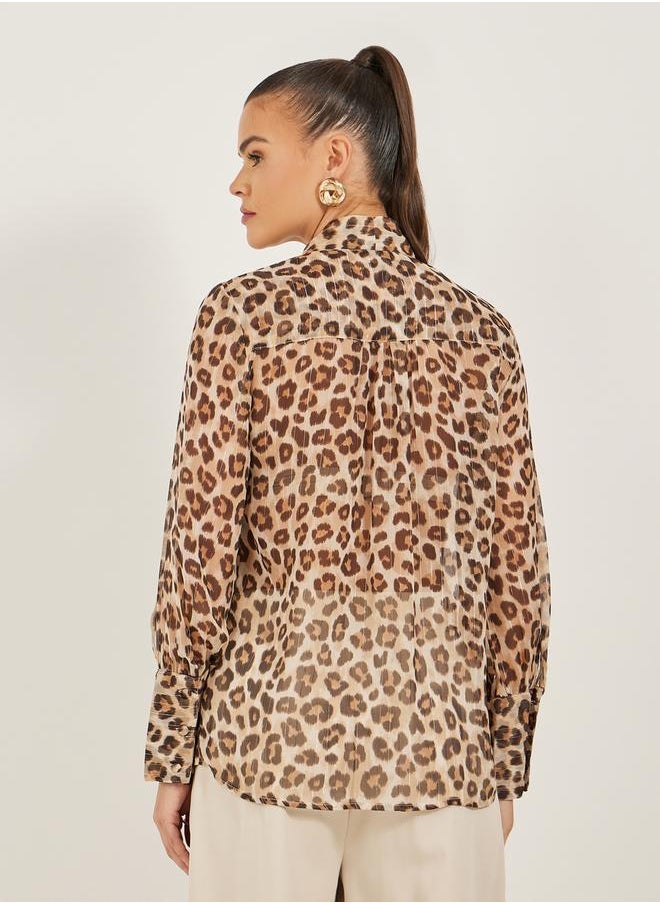 Styli - Animal Printed Long Sleeves Button Front Blouse - Image 1