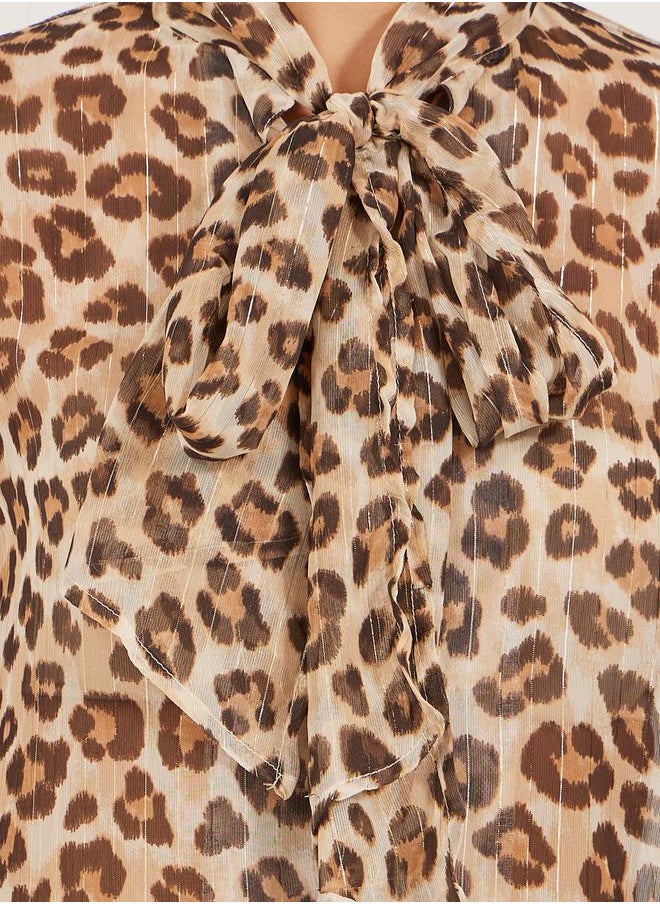 Styli - Animal Printed Long Sleeves Button Front Blouse - Image 1