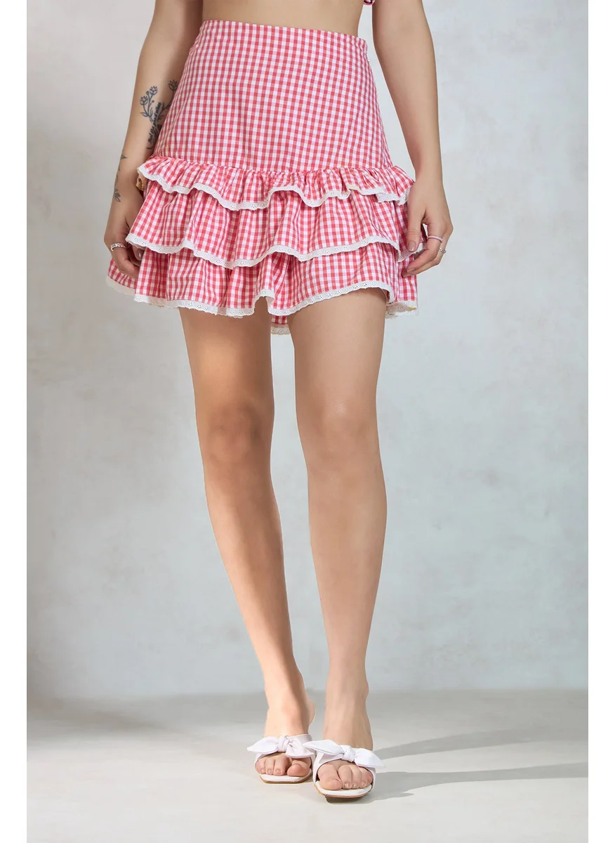 Virgio Virgio Women Cotton Mini Length Checks Skirt