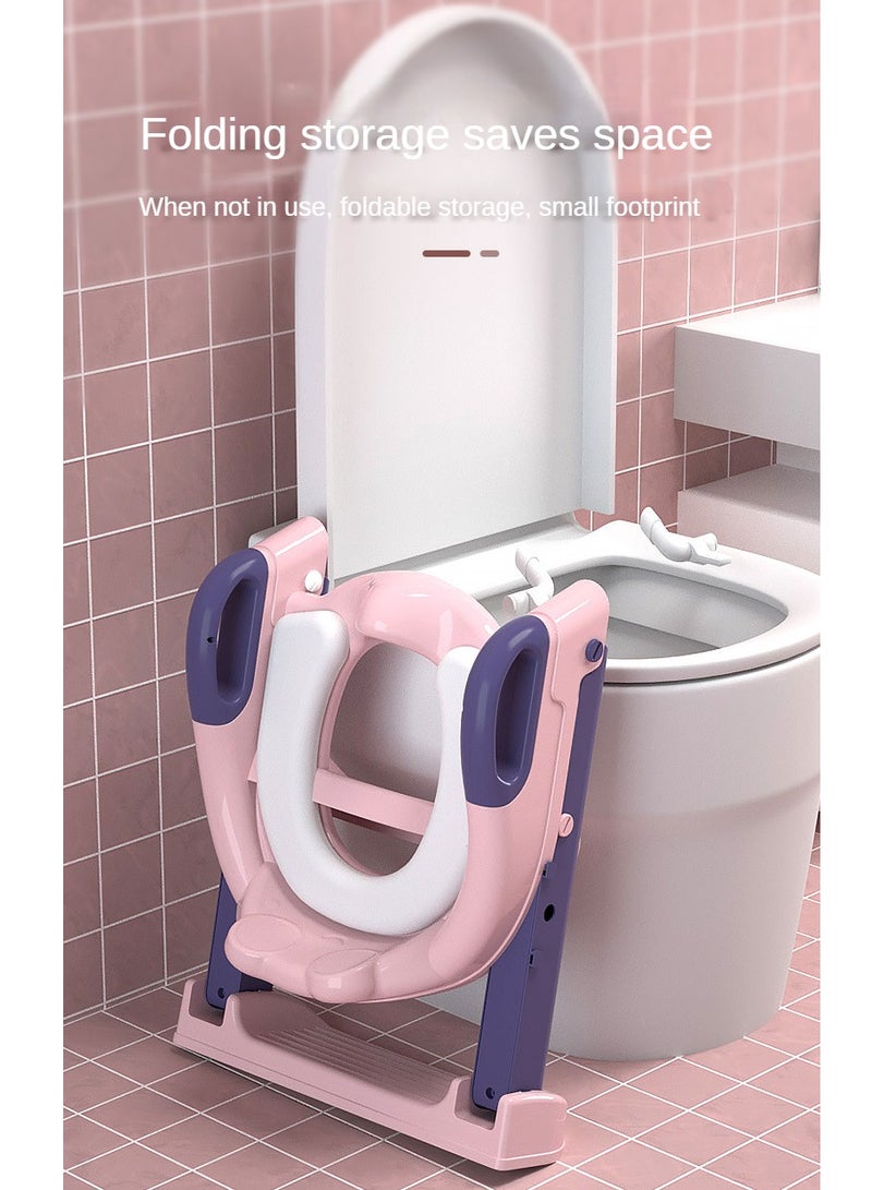 أيه بي جي مقعد تدريب على المرحاض على شكل سلم وردي للفتيات - مقعد تدريب على المرحاض قابل للطي مع وسادات مضادة للانزلاق، ارتفاع قابل للتعديل، ومقعد ناعم ومريح - Image 2