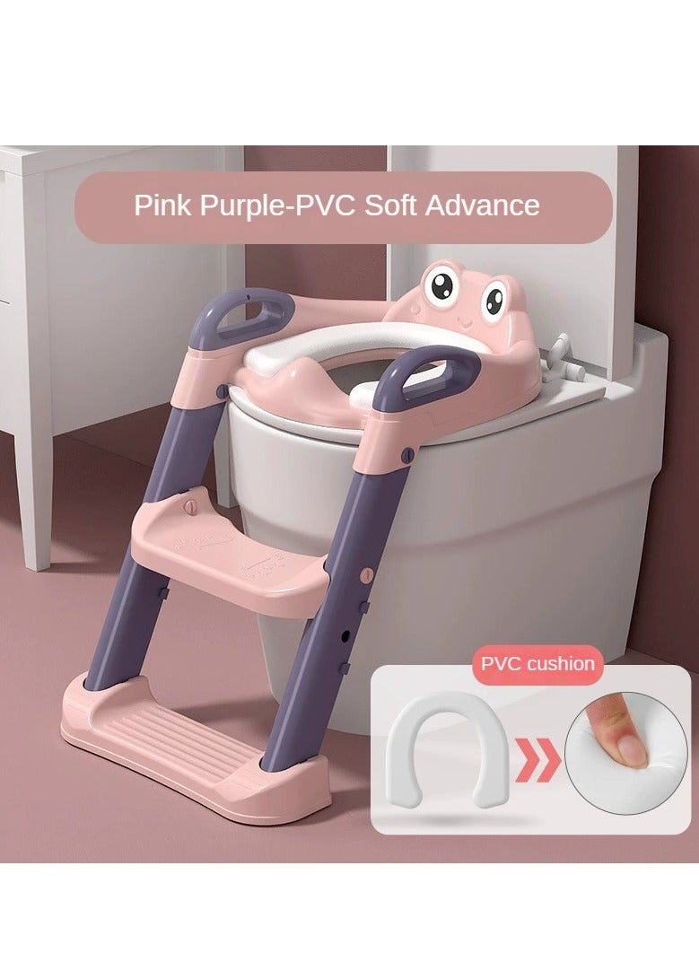 أيه بي جي مقعد تدريب على المرحاض على شكل سلم وردي للفتيات - مقعد تدريب على المرحاض قابل للطي مع وسادات مضادة للانزلاق، ارتفاع قابل للتعديل، ومقعد ناعم ومريح - Image 3