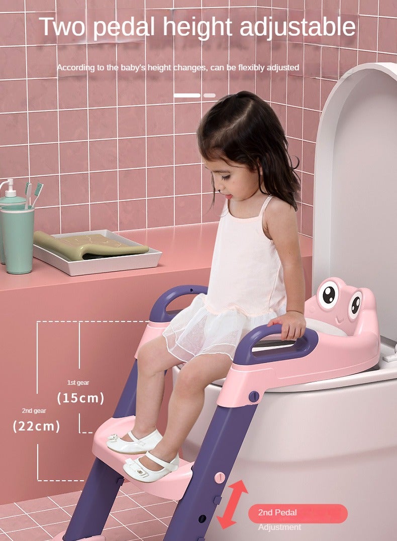 أيه بي جي مقعد تدريب على المرحاض على شكل سلم وردي للفتيات - مقعد تدريب على المرحاض قابل للطي مع وسادات مضادة للانزلاق، ارتفاع قابل للتعديل، ومقعد ناعم ومريح - Image 4