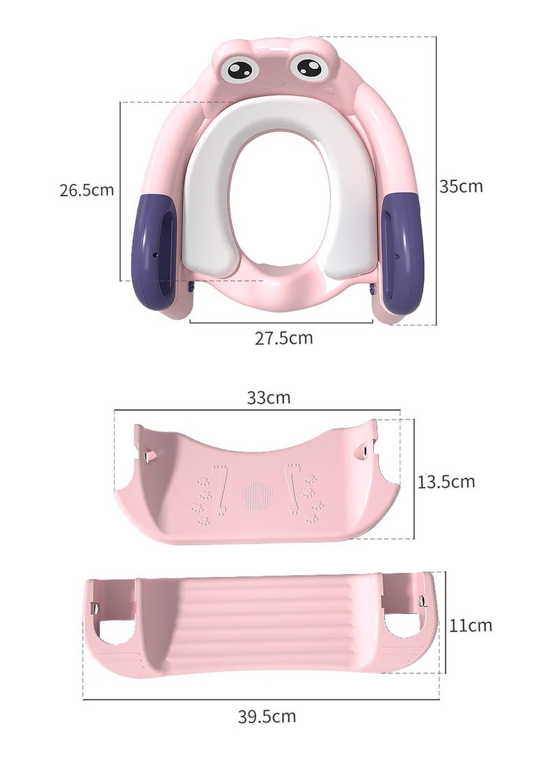 أيه بي جي مقعد تدريب على المرحاض على شكل سلم وردي للفتيات - مقعد تدريب على المرحاض قابل للطي مع وسادات مضادة للانزلاق، ارتفاع قابل للتعديل، ومقعد ناعم ومريح - Image 5