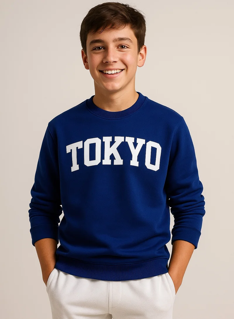 victor and jane Boys' Navy Blue “Tokyo” Text Sweatshirt