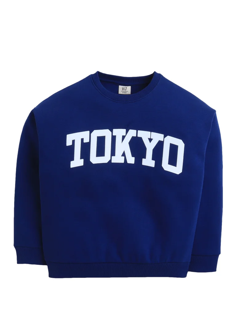 victor and jane Boys' Navy Blue “Tokyo” Text Sweatshirt