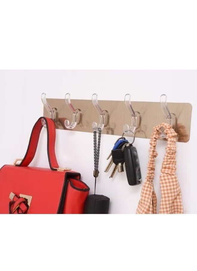 Generic 6 Hooks Multifunctional Self Adhesive Wall Hanger No Drilling Bathroom Strong Adhesive Towel Hanger  - Image 4