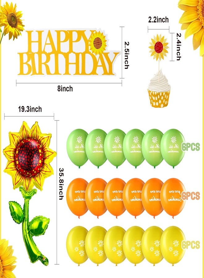 Tenare Sunflower Birthday Party Decoration Include Sunflower Banner, 4 Yellow Aluminum Balloons, 18 Latex Balloons, 13 Cake Toppers, 1 Artificial Garland for Birthday Party Baby Shower - Image 2