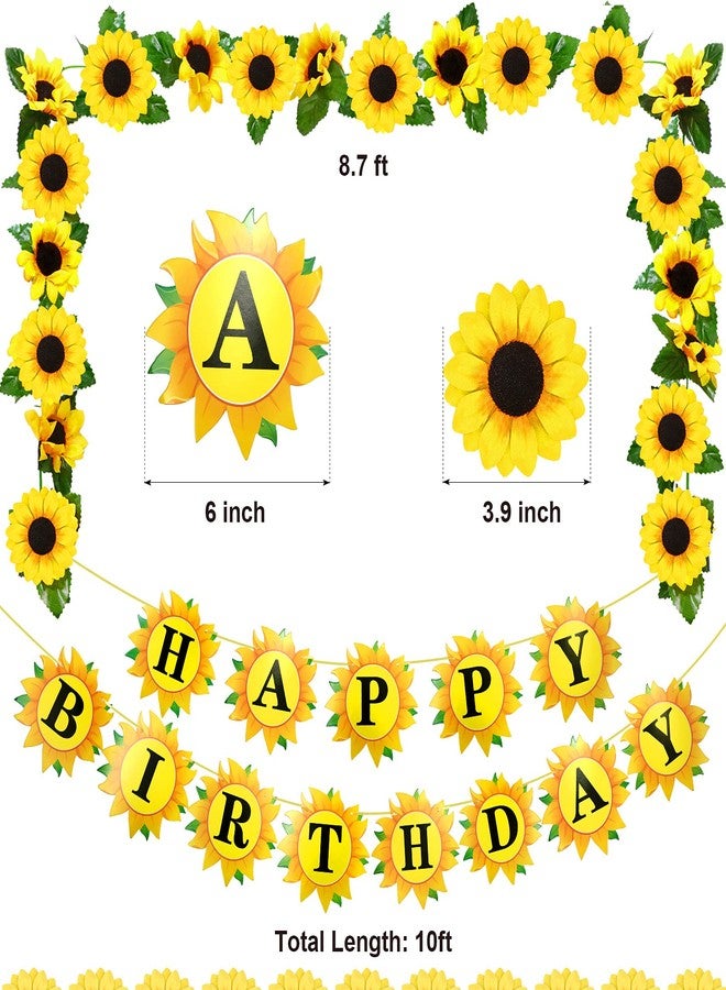 Tenare Sunflower Birthday Party Decoration Include Sunflower Banner, 4 Yellow Aluminum Balloons, 18 Latex Balloons, 13 Cake Toppers, 1 Artificial Garland for Birthday Party Baby Shower - Image 3