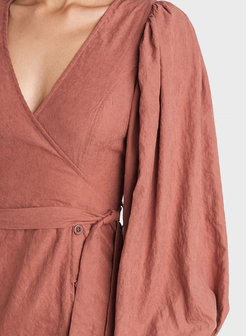 NA-KD Balloon Sleeve Wrap Dress