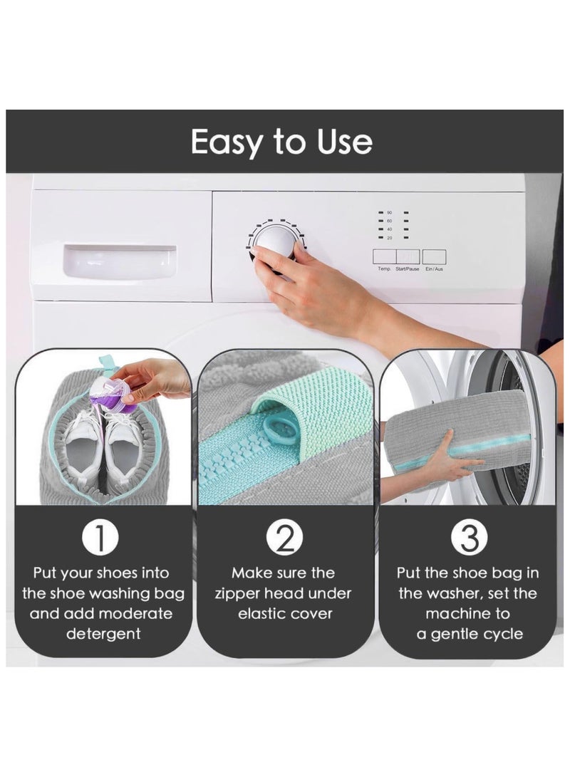 Shoe Washing Bag for Washing Machine 2 Pack for Washing Machines, Shoe Wash Bag for Sneakers, Athletic Shoes, 360° Omni-directional Shoe Wash Bag for All Shoe Types and Sizes (2, Gray)  - Image 3
