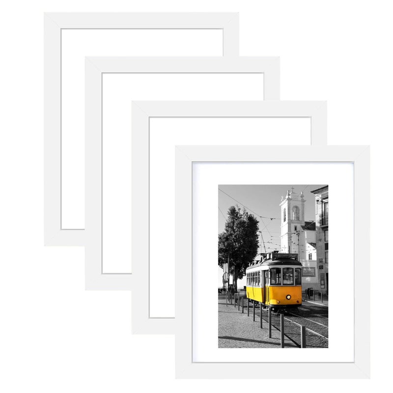 Picrit 8x10 Picture Frame Set of 4  Made of High Definition Real Glass  Display 5x7 with Mat or 8x10 Without Mat  Photo Frames for Wall Mounting or Table Top Display  White - Image 1