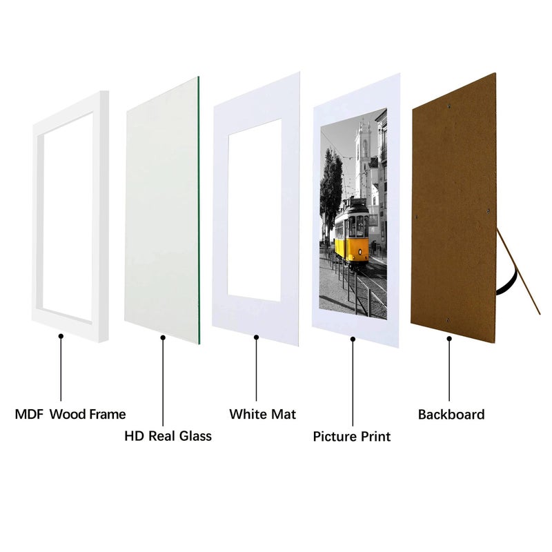 Picrit 8x10 Picture Frame Set of 4  Made of High Definition Real Glass  Display 5x7 with Mat or 8x10 Without Mat  Photo Frames for Wall Mounting or Table Top Display  White - Image 4