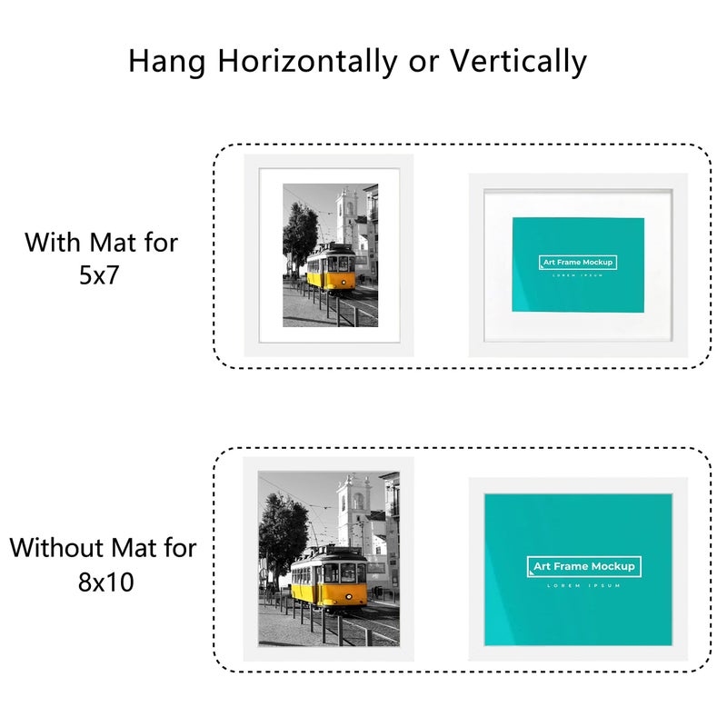 Picrit 8x10 Picture Frame Set of 4  Made of High Definition Real Glass  Display 5x7 with Mat or 8x10 Without Mat  Photo Frames for Wall Mounting or Table Top Display  White - Image 3