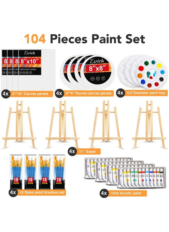 ESRICH - ESRICH Acrylic Paint Canvas Set,104 Piece Professional Painting Supplies Kit with 4 Wood Easel,4 * 12Colors,4 * 10 Paint Brushes,Canvas Etc,Premium Paint Kit for Kids Students Artists Beginner - Image 1