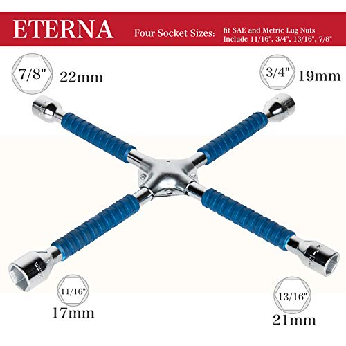 ETERNA Professional 18" Four Way Lug Wrench, Car Wheel Lug Nut Cross Wrench, Universal Heavy Duty Socket Spanner,Carbon Steel Car Tire Repair Tool - Image 2