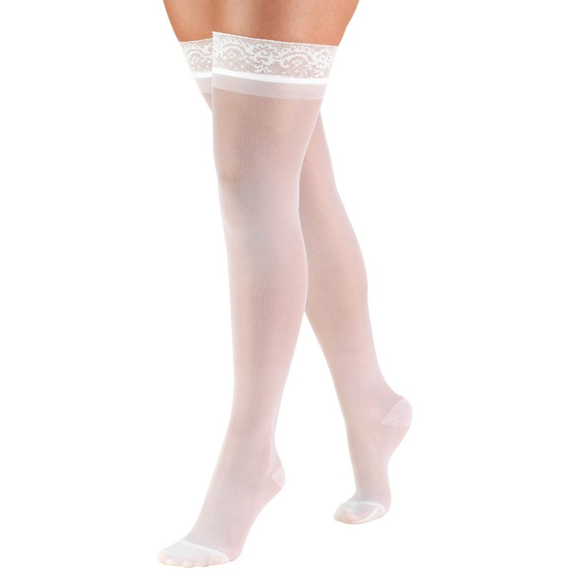 Truform Sheer Compression Stockings 1520 mmHg Womens Thigh High Length 20 Denier White Medium
