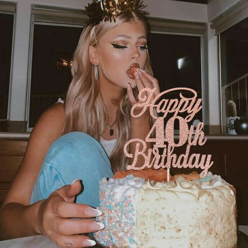 RSSTARXI 1 حزمة سعيدة 40 عيد ميلاد كعكة توببر بريق 40 & هتافات رائعة إلى 40 سنة من عمر الأربعين ، - Image 4