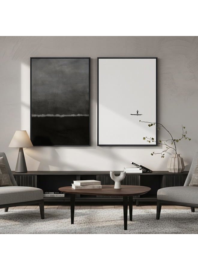 Cuspin Framed Black and White Abstract Wall Art for Living Room, Large Set of 2 Minimalist Modern Canvas Prints for Walls, Seascape Horizon Pictures for Bedroom Dining Room Hallway Office Wall Decor 24x36 In - Image 2
