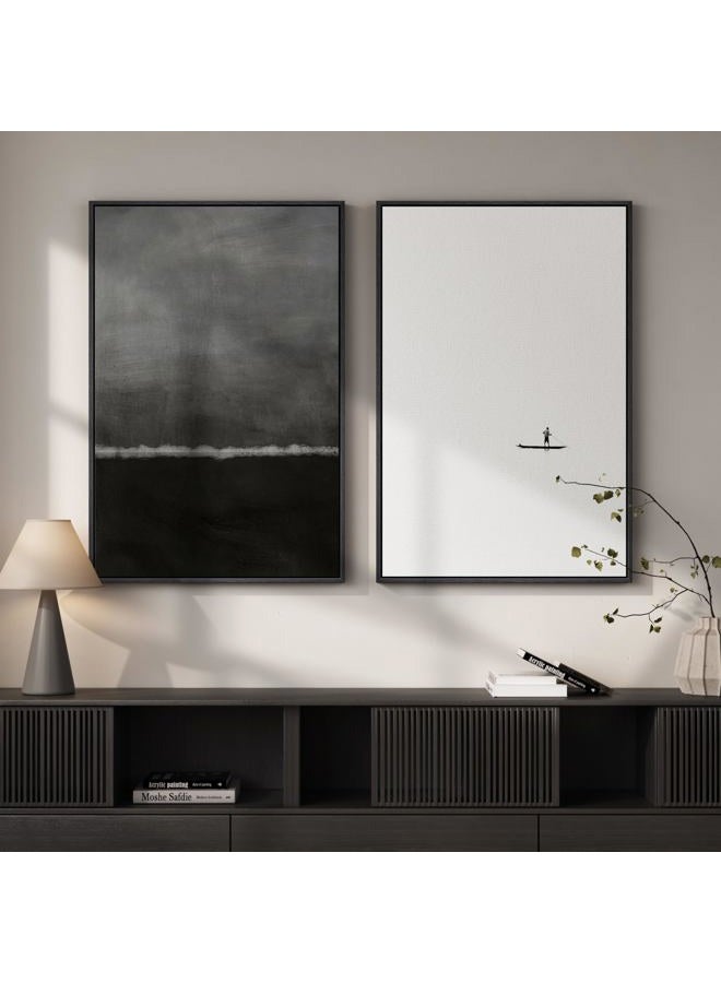 Cuspin Framed Black and White Abstract Wall Art for Living Room, Large Set of 2 Minimalist Modern Canvas Prints for Walls, Seascape Horizon Pictures for Bedroom Dining Room Hallway Office Wall Decor 24x36 In - Image 1