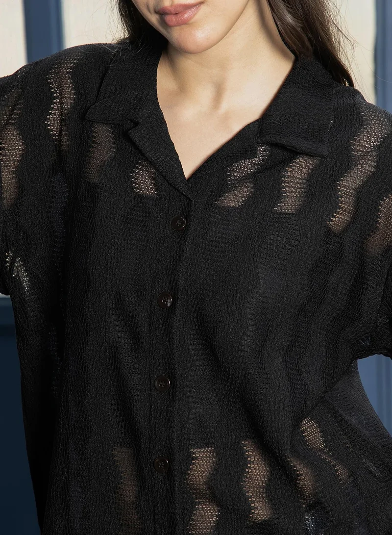 Pinacolada  Women's Onyx Black Swirl-Knit Resort Oversized Shirt for Women | Best Price UAE