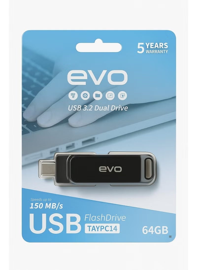 Flash Drive USB 3.2 Dual Drive 150 MB/s TYPC14 - 64 GB