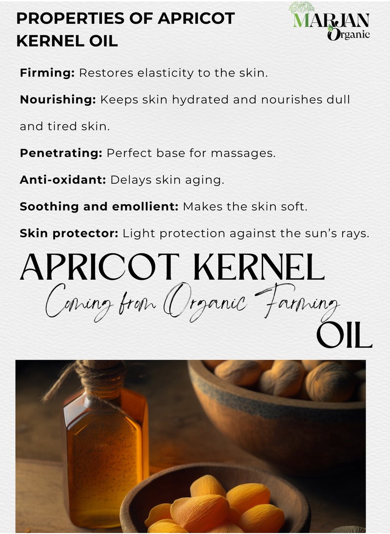 MARJAN ORGANIC Apricot Kernel Oil 20ml - Certified Organic - 100% Pure Cold Pressed - Extra Virgin - Massage Anti-aging -  For Face, Skin, Body, Hair Growth & Nails  - Image 2
