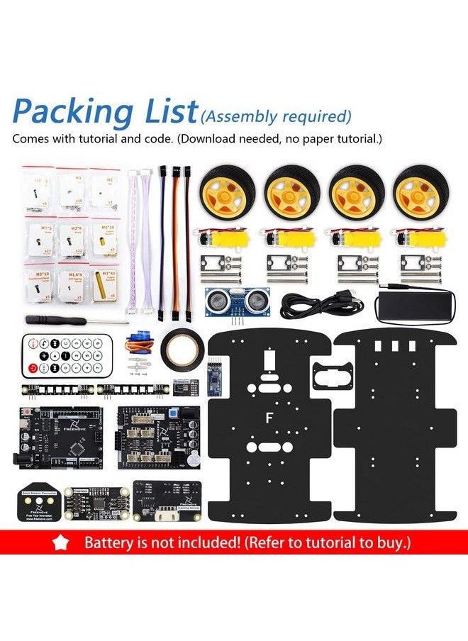 FREENOVE 4Wd Car Kit (Compatible With Arduino Ide) Line Tracking Obstacle Avoidance Ultrasonic Sensor Ir Wireless Remote Control Servo  - Image 3