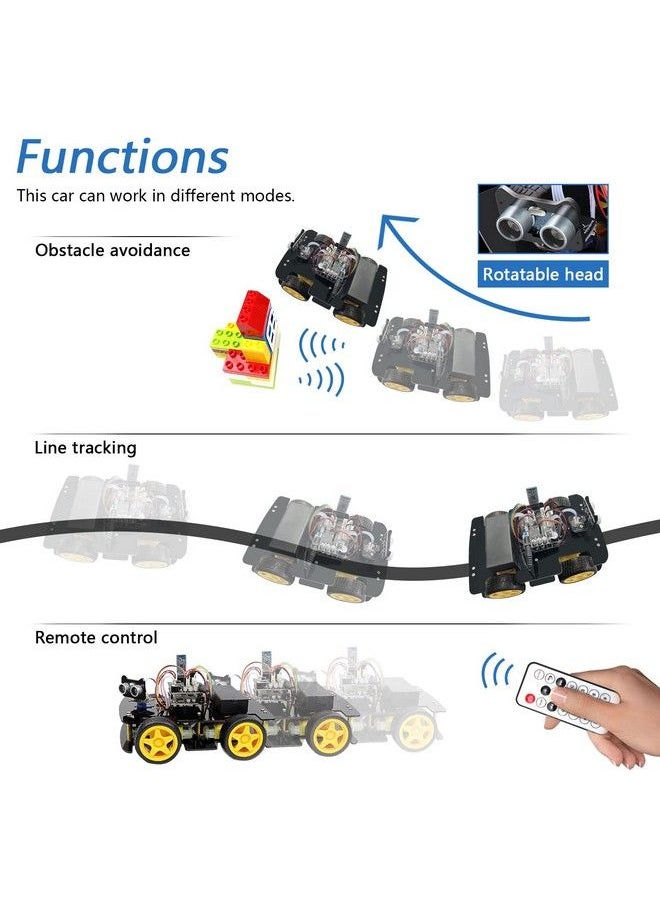 FREENOVE 4Wd Car Kit (Compatible With Arduino Ide) Line Tracking Obstacle Avoidance Ultrasonic Sensor Ir Wireless Remote Control Servo  - Image 4