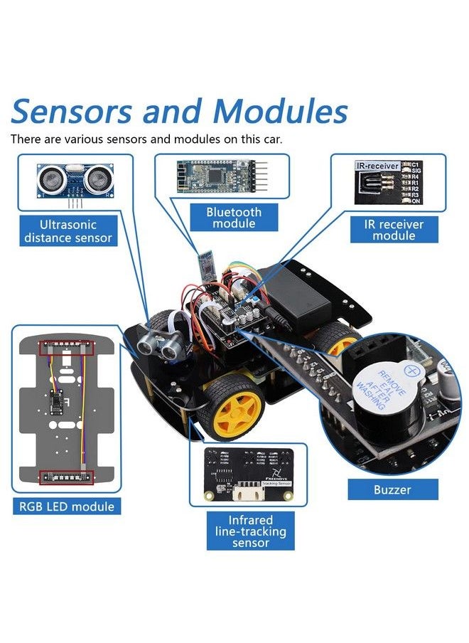 FREENOVE 4Wd Car Kit (Compatible With Arduino Ide) Line Tracking Obstacle Avoidance Ultrasonic Sensor Ir Wireless Remote Control Servo  - Image 5