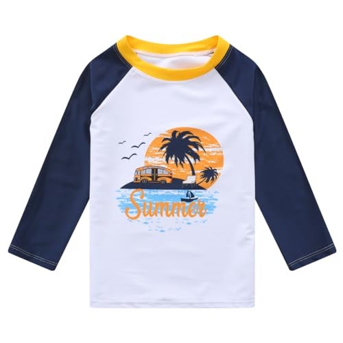 HDOBHIO Toddler and Baby Boys' 3-Piece Swimsuit Trunk Rashguard Set Sun Hat Swimwear Bathing Suit Sunsuit Swim Shirt Set Coconut Tree 4-5T - Image 2