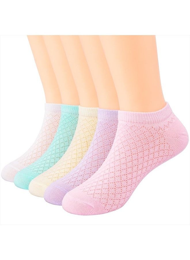 Looching - Pack of 5 Mesh Thin Baby Girls Boys Cotton White Socks Toddler Kids No Show Ankle Socks 1-8T (5 color,1-3T) - Image 1