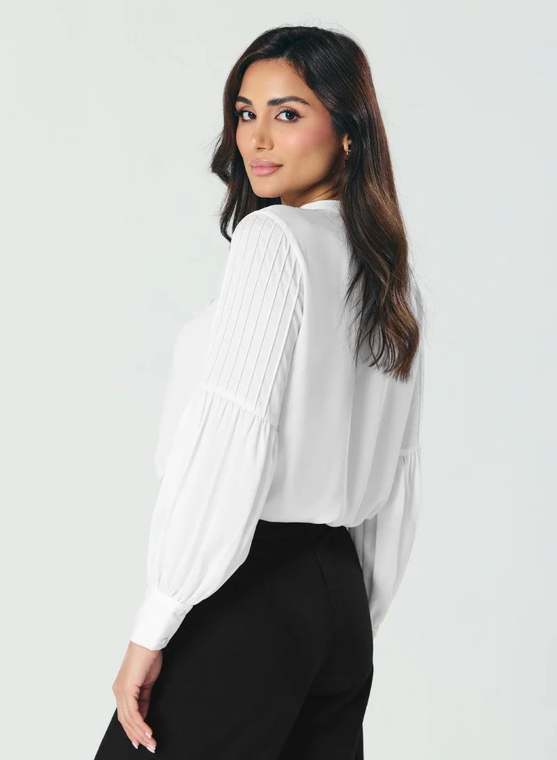 Zigzag  Pintucked Lantern Long Sleeve  Top for Women | Best Price UAE