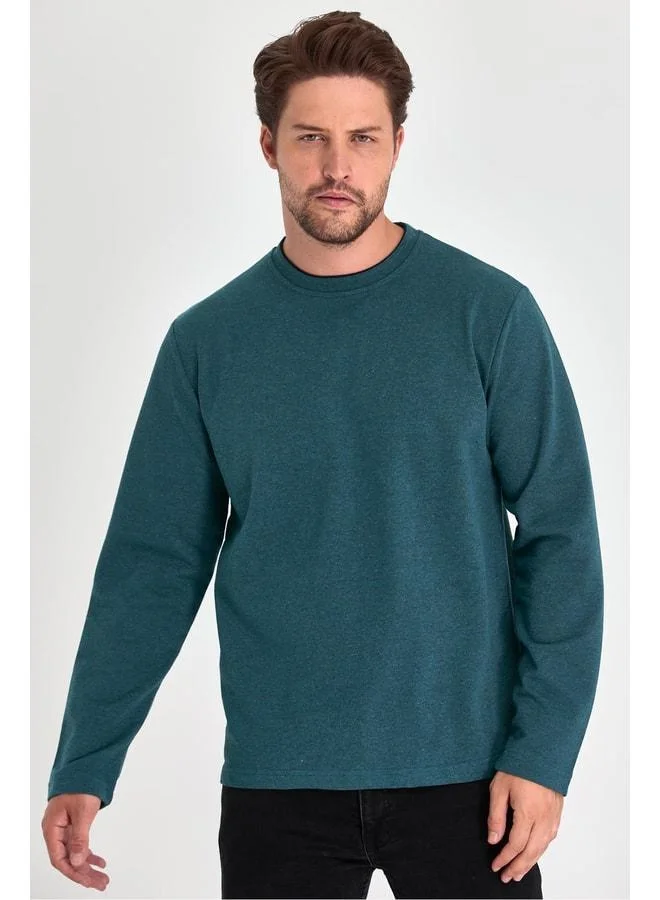 Mmetalic Men's Petrol Double Crew Neck Standard Relaxed Fit Sweatshirt