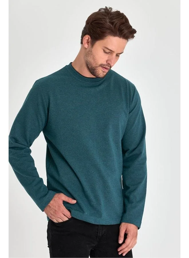Mmetalic  Men's Petrol Double Crew Neck Standard Relaxed Fit Sweatshirt for Men | Best Price UAE