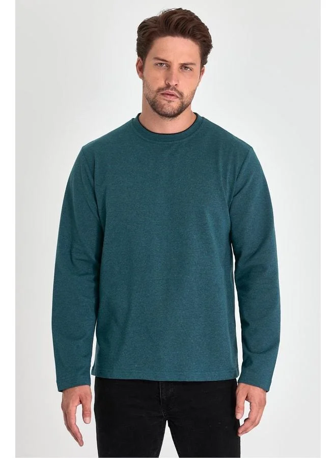 Mmetalic Men's Petrol Double Crew Neck Standard Relaxed Fit Sweatshirt