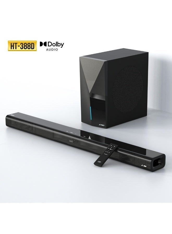 F&D HT-388D 2.1 CH Dolby Audio Soundbar with 8-Inch Powerful Subwoofer,Full Range and Silk Dome Tweeter,Bluetooth 5.3,HDMI(ARC)/Optical/AUX/USB Inputs,LED Display for TV - Image 1