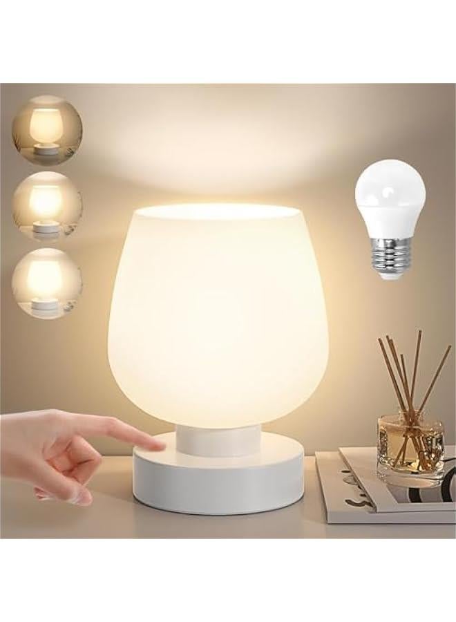 HOOKOR Touch Bedside Table Lamp for Bedroom Nightstand, 3 Way Dimmable, Modern Small Lamp for Small Place with Glass Lampshade for Room Decor - Bulb Included - Image 1