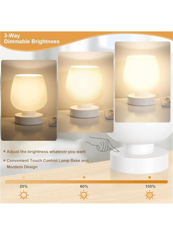 HOOKOR Touch Bedside Table Lamp for Bedroom Nightstand, 3 Way Dimmable, Modern Small Lamp for Small Place with Glass Lampshade for Room Decor - Bulb Included - Image 2