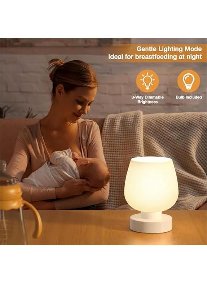 HOOKOR Touch Bedside Table Lamp for Bedroom Nightstand, 3 Way Dimmable, Modern Small Lamp for Small Place with Glass Lampshade for Room Decor - Bulb Included - Image 4