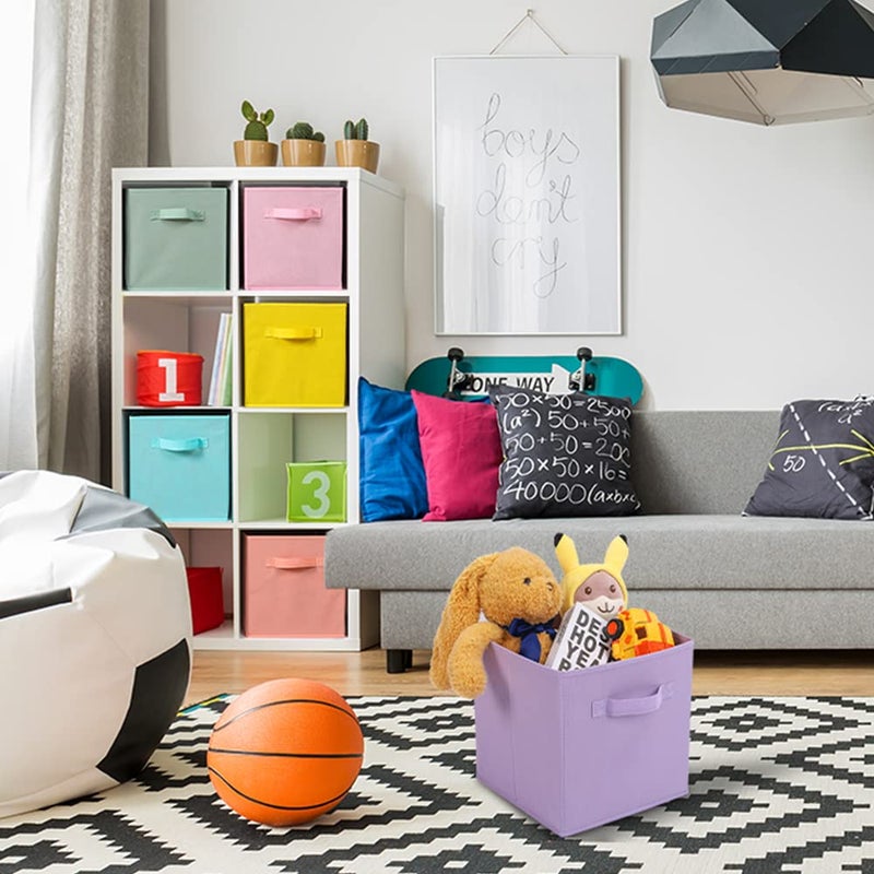 Stero Fabric Storage Bins 6 Pack Fun Colored Durable Storage Cubes with Handles Foldable Cube Baskets for Home, Kids Room, Closet and Toys Organization Cyan, Green, Yellow, Purple, Pink and Peachpuff - Image 5