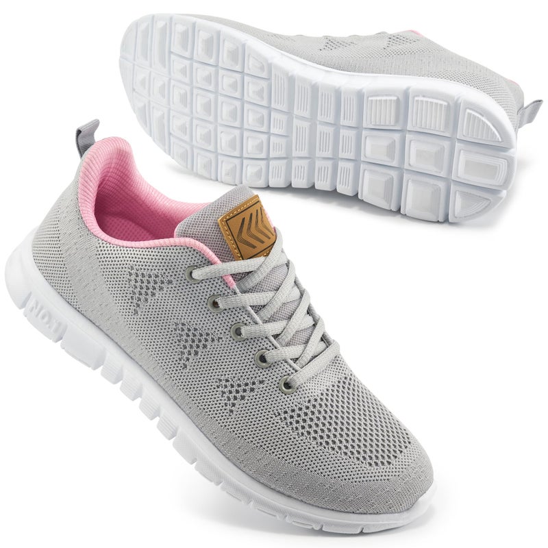 FUDYNMALC Womens Sneakers Tennis Shoes: Fashion Lightweight Non Slip Footwear for Walking Casual Travel Grey Pink - Image 1