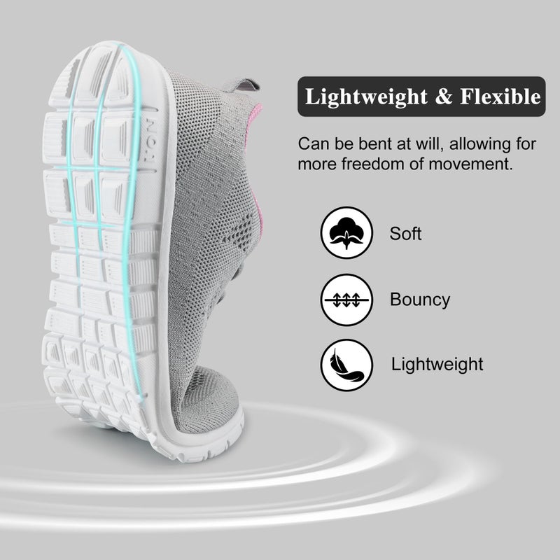 FUDYNMALC Womens Sneakers Tennis Shoes: Fashion Lightweight Non Slip Footwear for Walking Casual Travel Grey Pink - Image 5