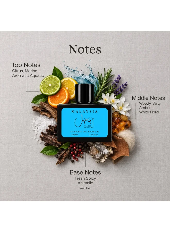 Afazel perfumes Afazel Perfumes Malaysia Extrait De Parfum 80ml - Fresh Aquatic Marine Perfume For Men & Women With Citrus, Salty Amber, White Florals & Fresh Spices