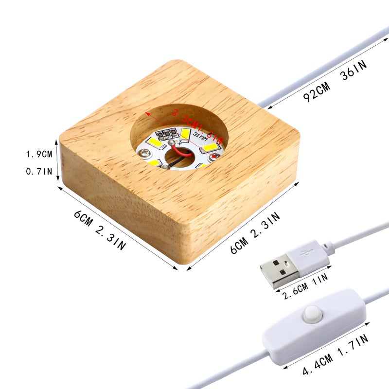 Zeershee Pack 2 عرض مصباح LED خشبي قاعدة مصباح Crystal Clastal Glass Base Stand Wood LED Stand for 3D Crystal Laser Glass Resin Art Warm Light Square USB فقط - Image 3