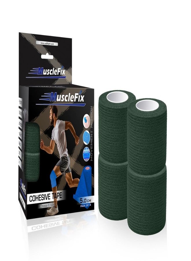الشريط ضمادة MuscleFix ذاتية اللصق قابلة للتهوية، رياضية، غير منسوجة، متماسكة - للرياضة، الإسعافات الأولية الطبية، للمعصم، التورم (5 سم × 4.5 متر - عبوة من 4 قطع) أخضر غامق - Image 1